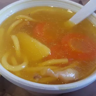 Chicken soup was delicious.