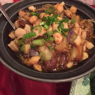 143. Chicken, Salted Fish, Eggplant on Rice Lunch Special