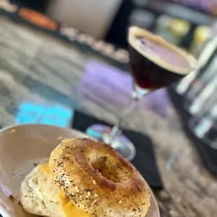 Breakfast bagel and espresso martini!