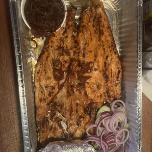 Snook with caramelized onions