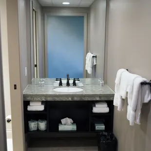 Renovated hotel room bathroom