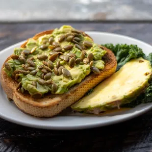 Avocado Toast topped with Chili Spiced Pumpkin Seeds
