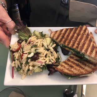 Grilled cheese and Greek orzo salad