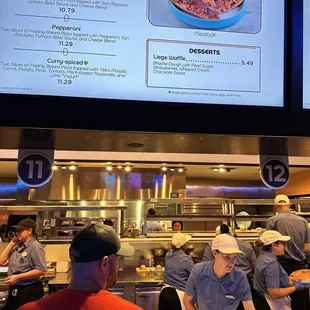 a large menu of pizza and desserts