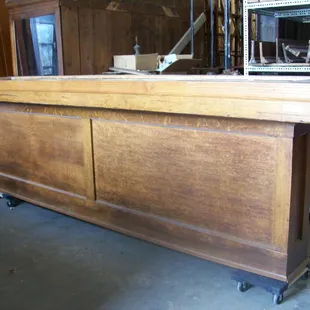 Quarter sawn oak front counter or saloon counter. 12' long