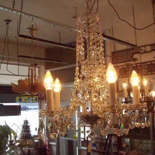 Chrystal chandelier, one of several.