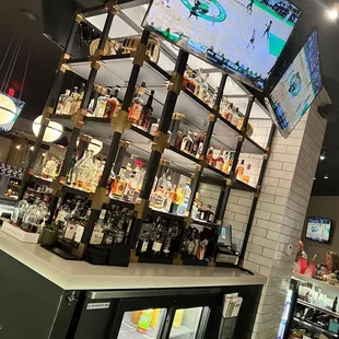 Adult beverage display while watching Bucks/Celtics game. I've enjoyed coming to this spot. Their selection of bourbon is impressive.