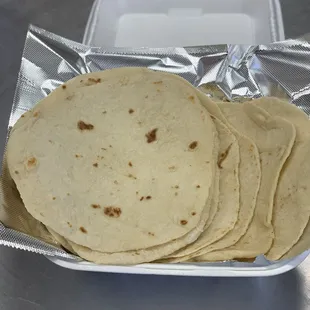 Homemade rolled tortillas.