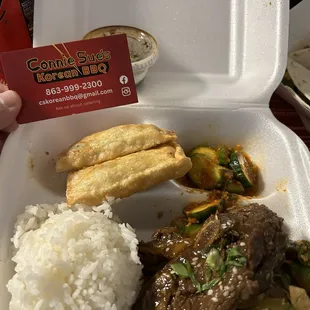 Steak, Rice, JapChae Potstickers and Kimchi!