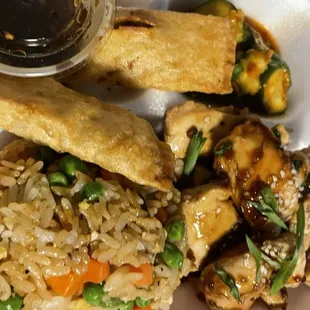 Chicken, Fried Rice, JapChae Potstickers and Kimchi!