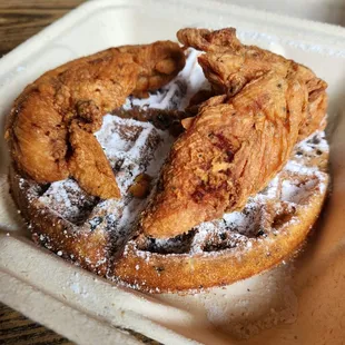 fried chicken and powdered sugar