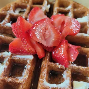 Blueberry waffles with strawberries