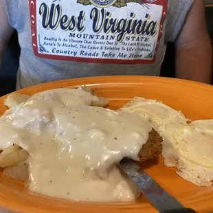Chicken fried steak, potatoes, and eggs!