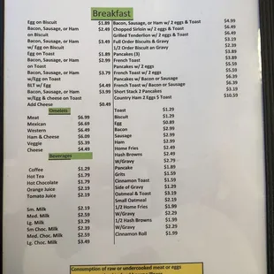 the menu for the restaurant
