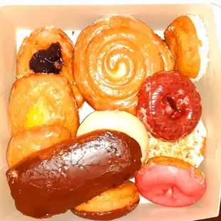 a variety of donuts in a box