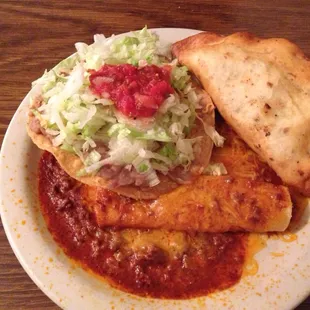 Combo with cheese enchilada, taco, and tostada