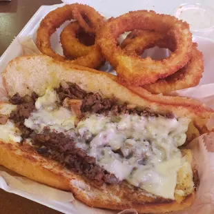 Philly with onion rings - minus the peppers.