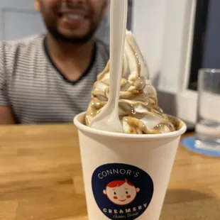 Vanilla soft serve with butter pecan to die for
