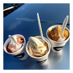 three cups of ice cream