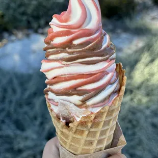 a hand holding an ice cream cone