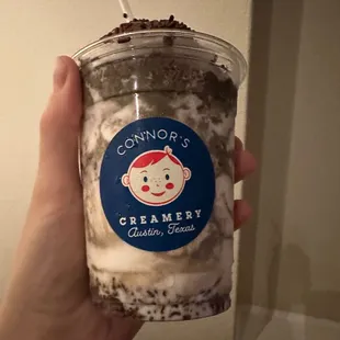 Black raspberry with chocolate sprinkles in a cup. Did melt a bit as I waited until I got home.