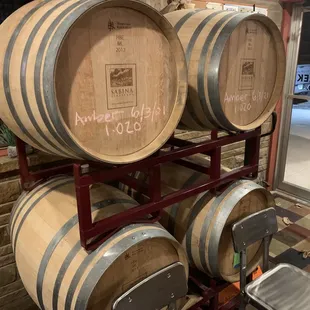Barrels of amber aging