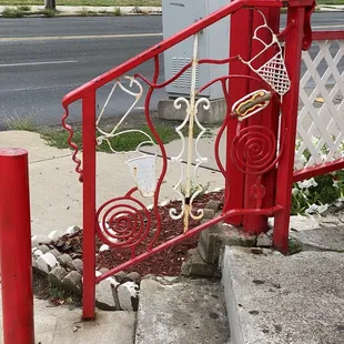 a red gate and a red post