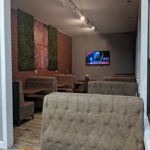 the seating area of a restaurant