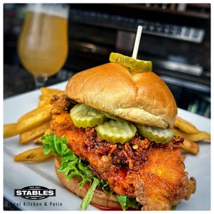 a fried chicken sandwich and fries