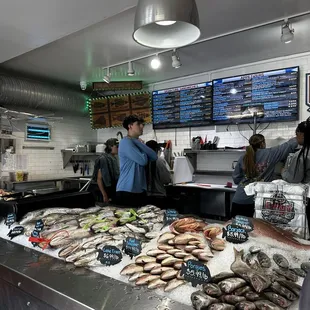 Indoor seafood selection