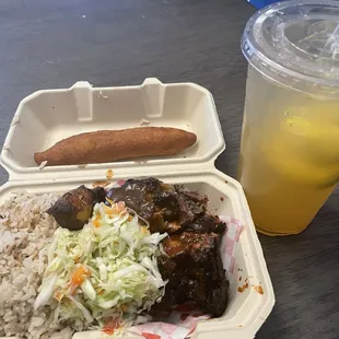 a meal in a styrofoam container