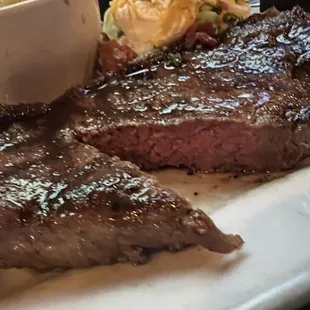 Strip steak, ordered medium, cooked medium