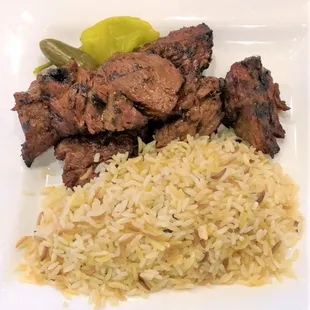 Boston-Style Marinated Steak Tips and Rice