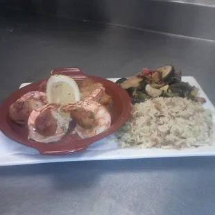 Baked stuffed shrimp with 2 sides