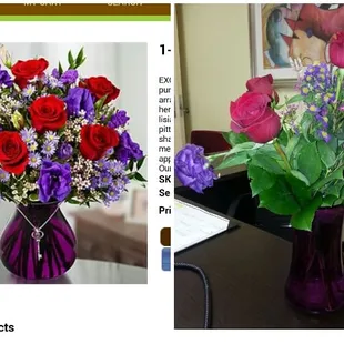 Here you can see what was ordered on the left. On the right is what showed up.