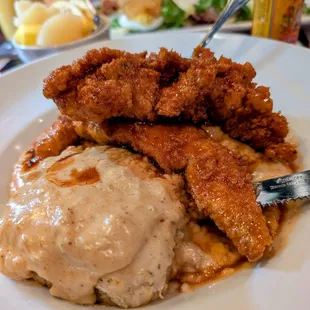 Maple Buffalo Fried Chicken with Biscuits and Gravy