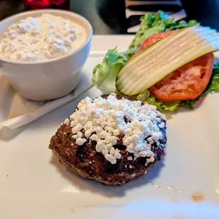 Naked burger with goat cheese and cottage cheese