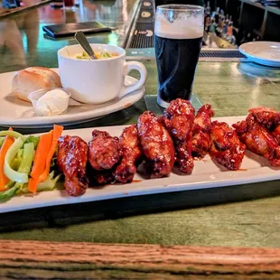 Bbq wings and Potato and Leek soup paired with a NA Guiness