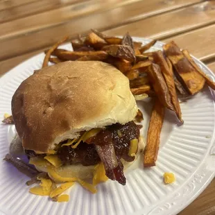 Hickory Bacon Burger with sweet potato fries