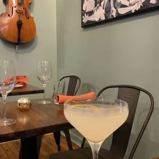 Spanish 75 cocktail, the best drink on the menu and possibly in all of NKY.