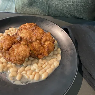 Fried chicken and white beans. Smelled fabulous. My daughter said it tasted wonderful.