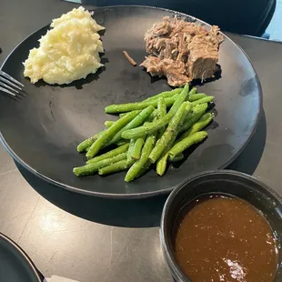 Coca Cola brisket with garlic potatoes and seared parmesan green beans! So so good!!