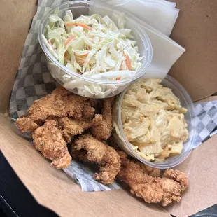 Coleslaw, Mac and chicken and chicken tenders