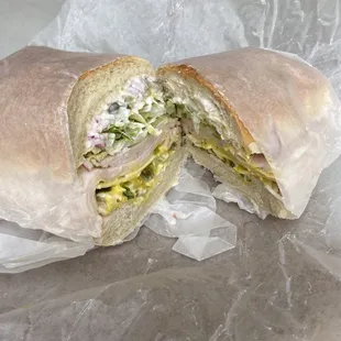 Turkey on soft roll with everything