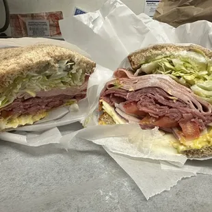 Mortadella and corn beef! On wheat sliced loaded. Smack your mama good.