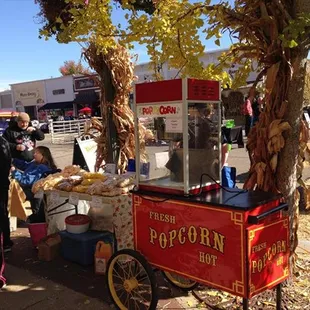 a popcorn cart selling corn