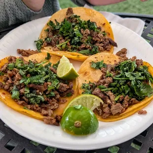 Three carne asada tacos