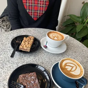 Cappuccino, Maple spice latte, peppermint brownie, strawberry crumble