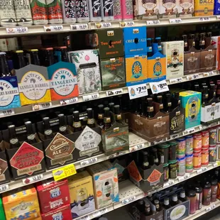 a variety of beers on shelves