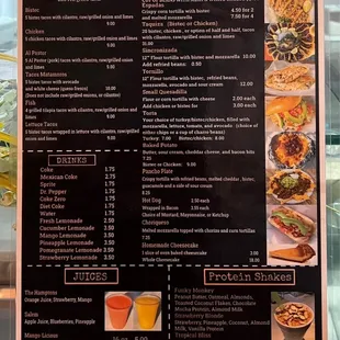 the menu for the restaurant